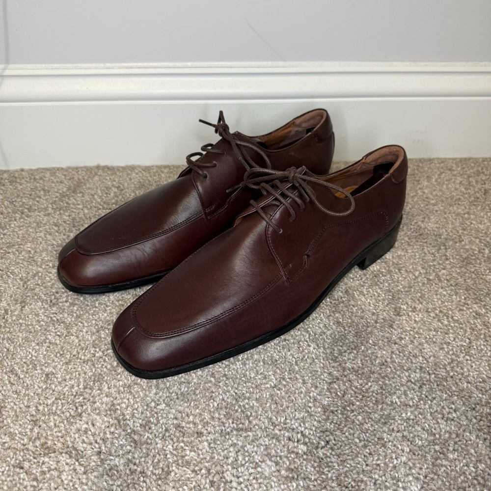 Bacco Bucci Men's Oxford Dress Shoes Brown Leather Square Toe Made In Italy 9.5